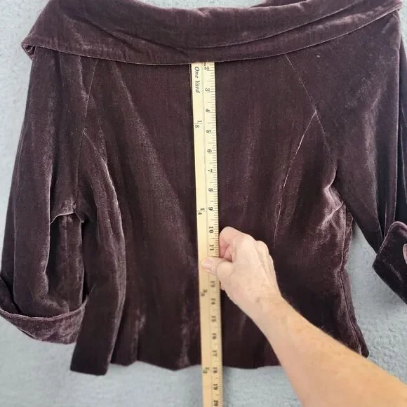 Mandarin Blue Jacket Womens 6 Chocolate Brown Velvet Crop Jackie Kennedy Retro - Picture 10 of 10